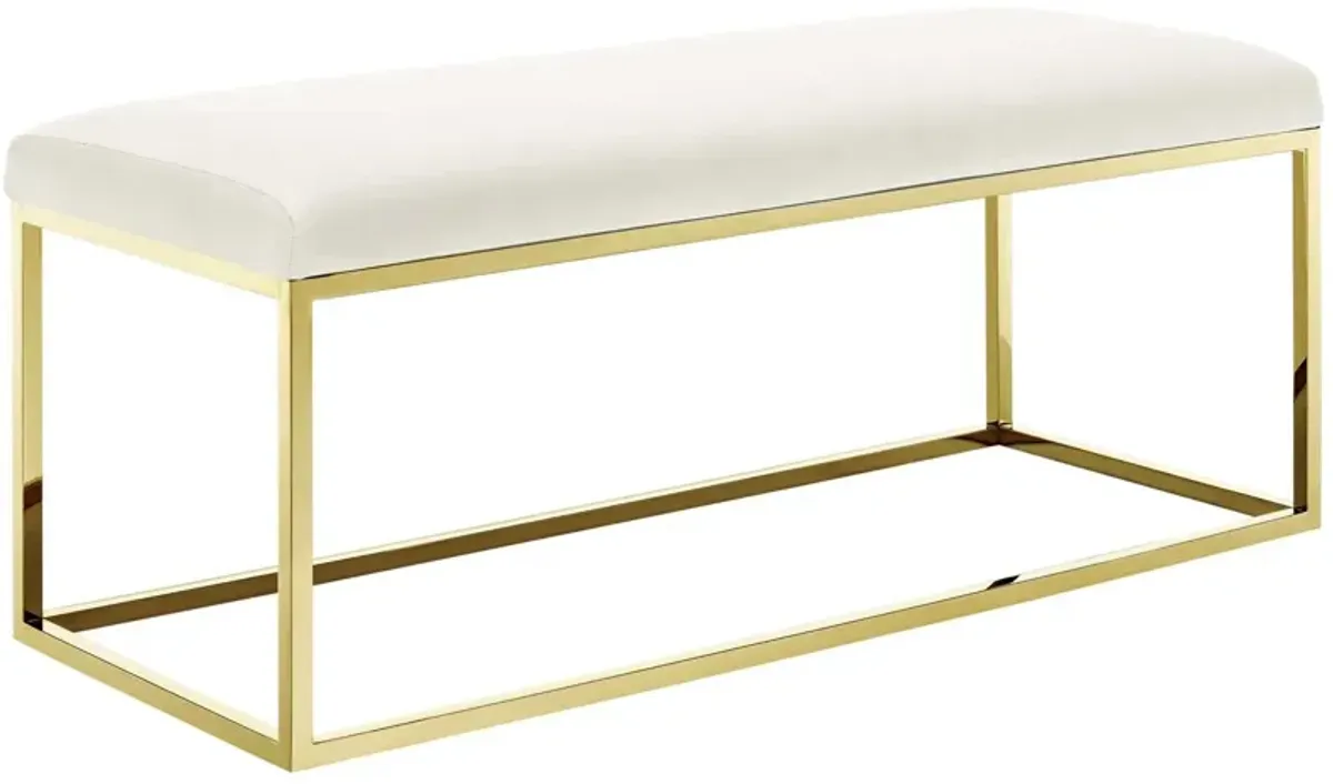 Modway Anticipate Velvet Upholstered Modern Bench With Stainless Steel Frame in Gold Ivory