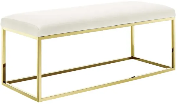 Modway Anticipate Velvet Upholstered Modern Bench With Stainless Steel Frame in Gold Ivory
