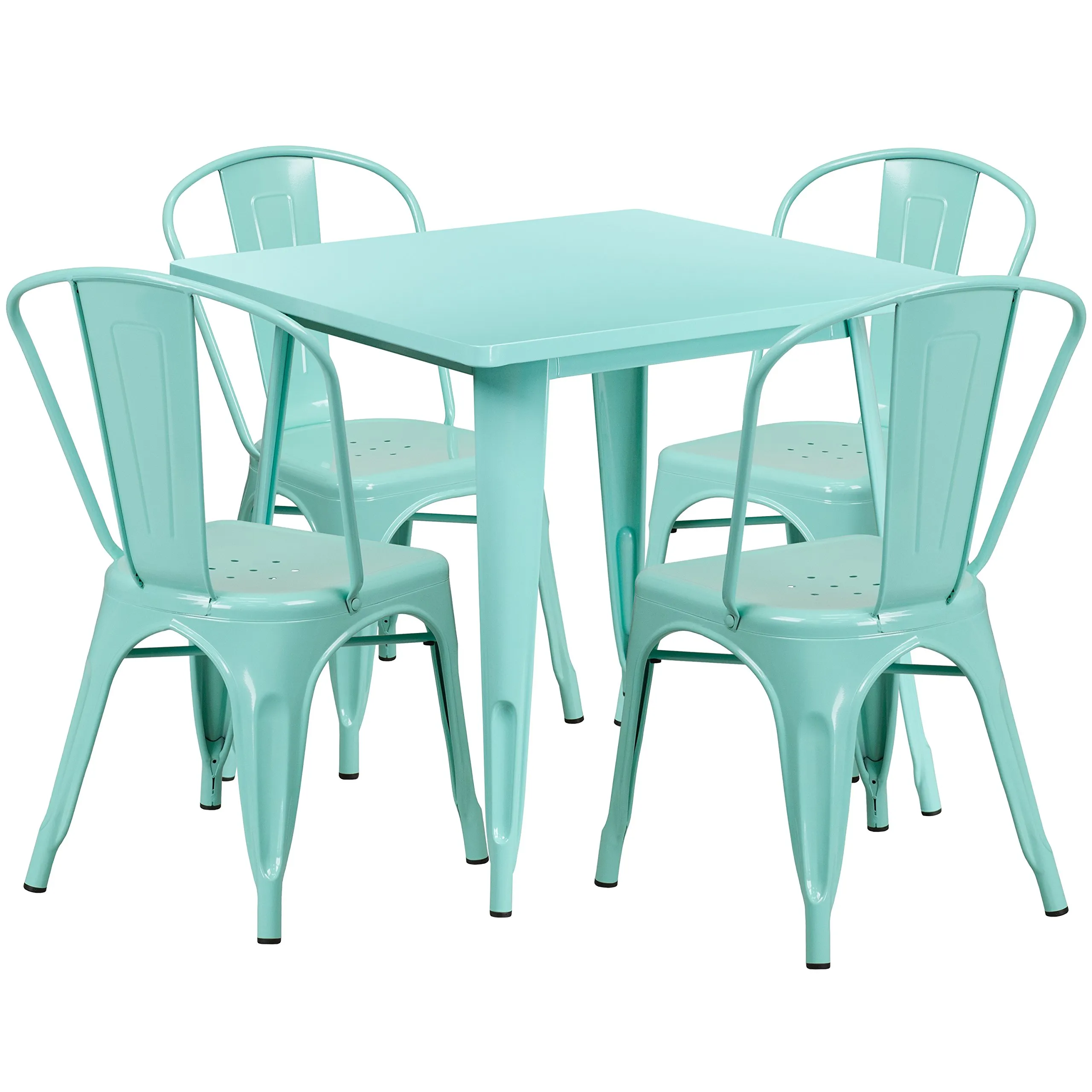 Flash Furniture Commercial Grade 31.5" Square Mint Green Metal Indoor-Outdoor Table Set with 4 Stack Chairs