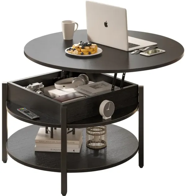 FABATO Round Lift Top Coffee Table with Storage and Hidden Compartment, 26.77'' Farmhouse Coffee Table for Living Room Reception