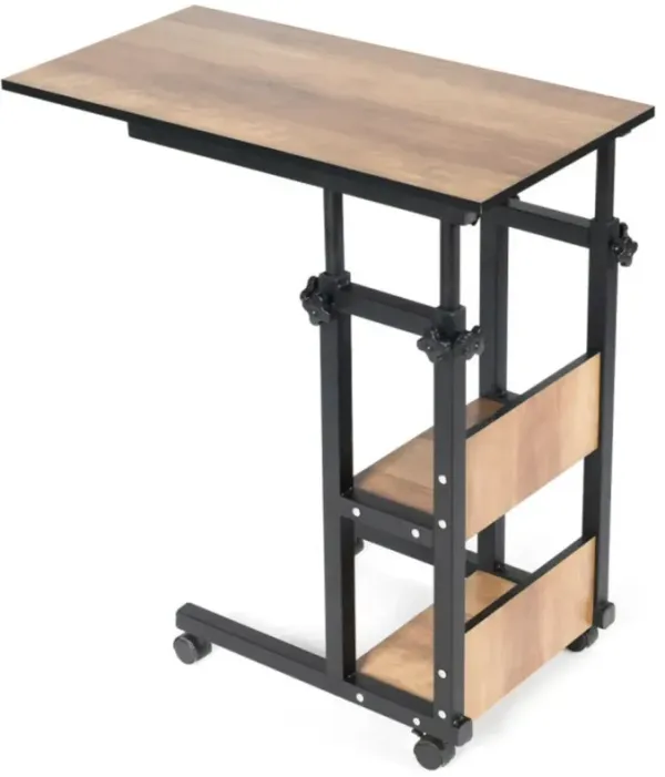 C-Shape Mobile Snack End Table with Storage Shelves