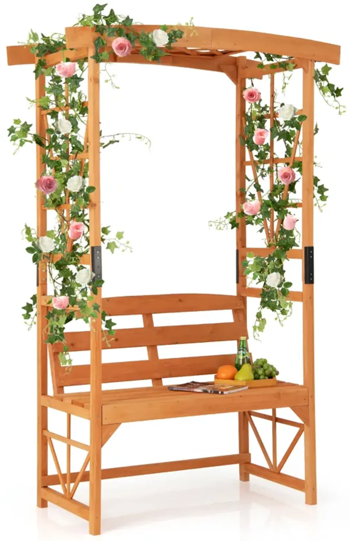 6.2 Feet Tall Patio Garden Arbor with Pergola and 2-Seat Bench for Garden Lawn Backyard Decoration-Yellow