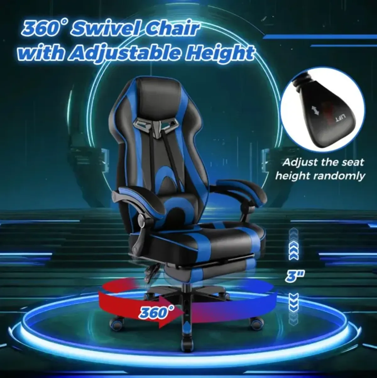 Hivvago Gaming Chair Racing Style Swivel Chair with Footrest and Adjustable Lumbar Pillow