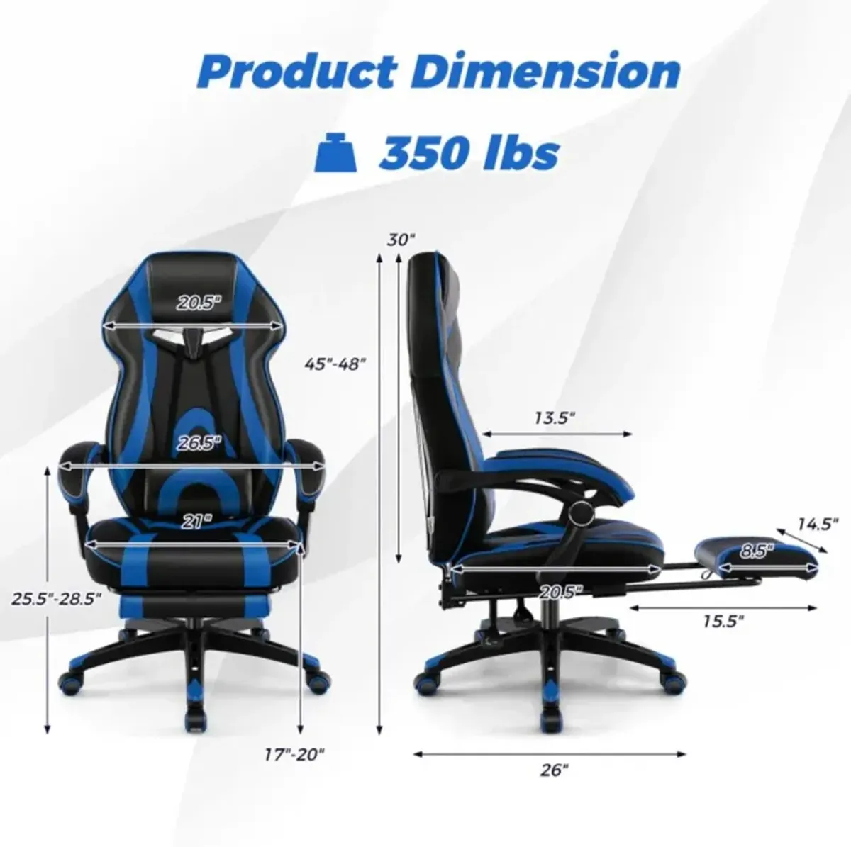 Hivvago Gaming Chair Racing Style Swivel Chair with Footrest and Adjustable Lumbar Pillow