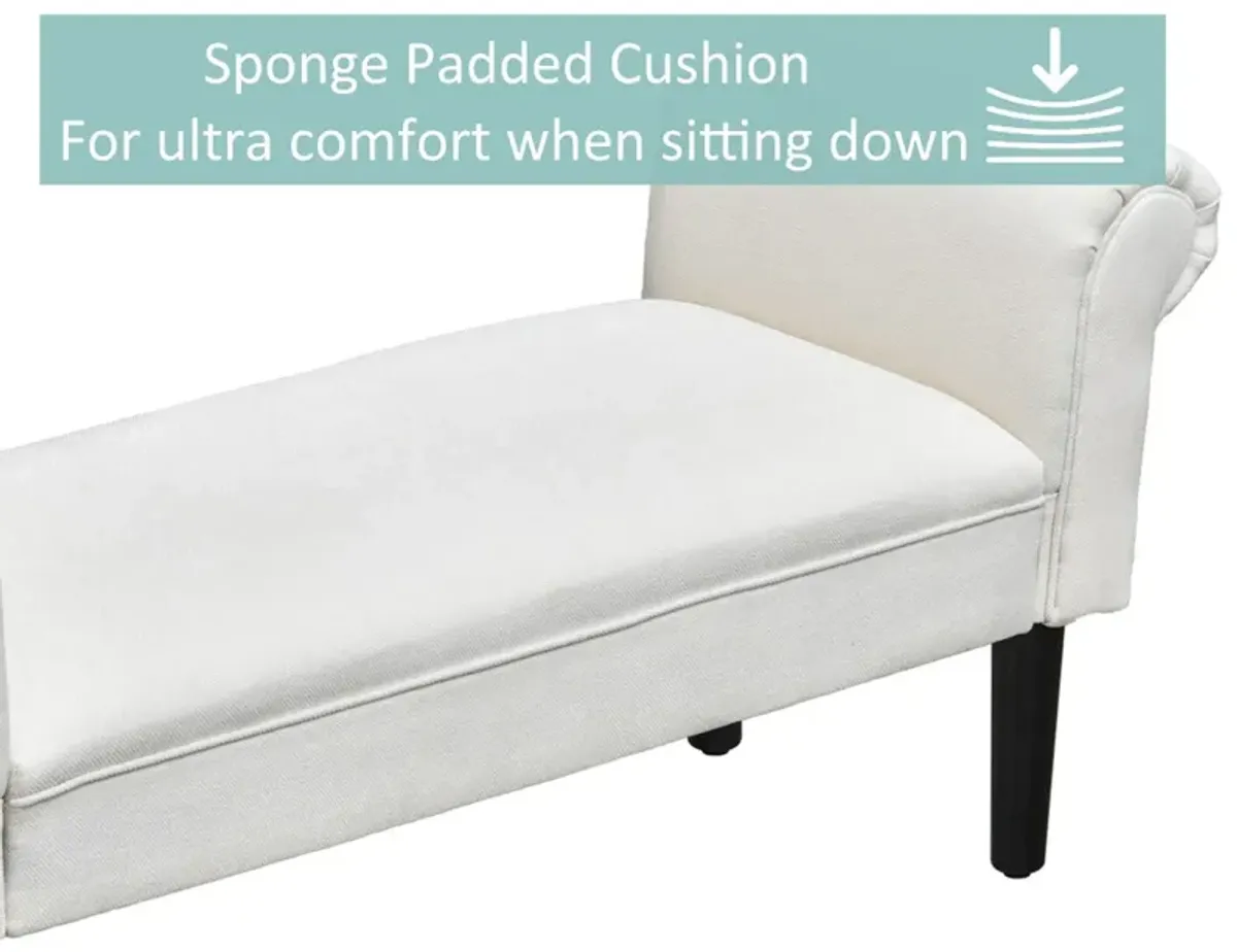 Cream Elegance: 52" Linen Ottoman Bench with Armrests