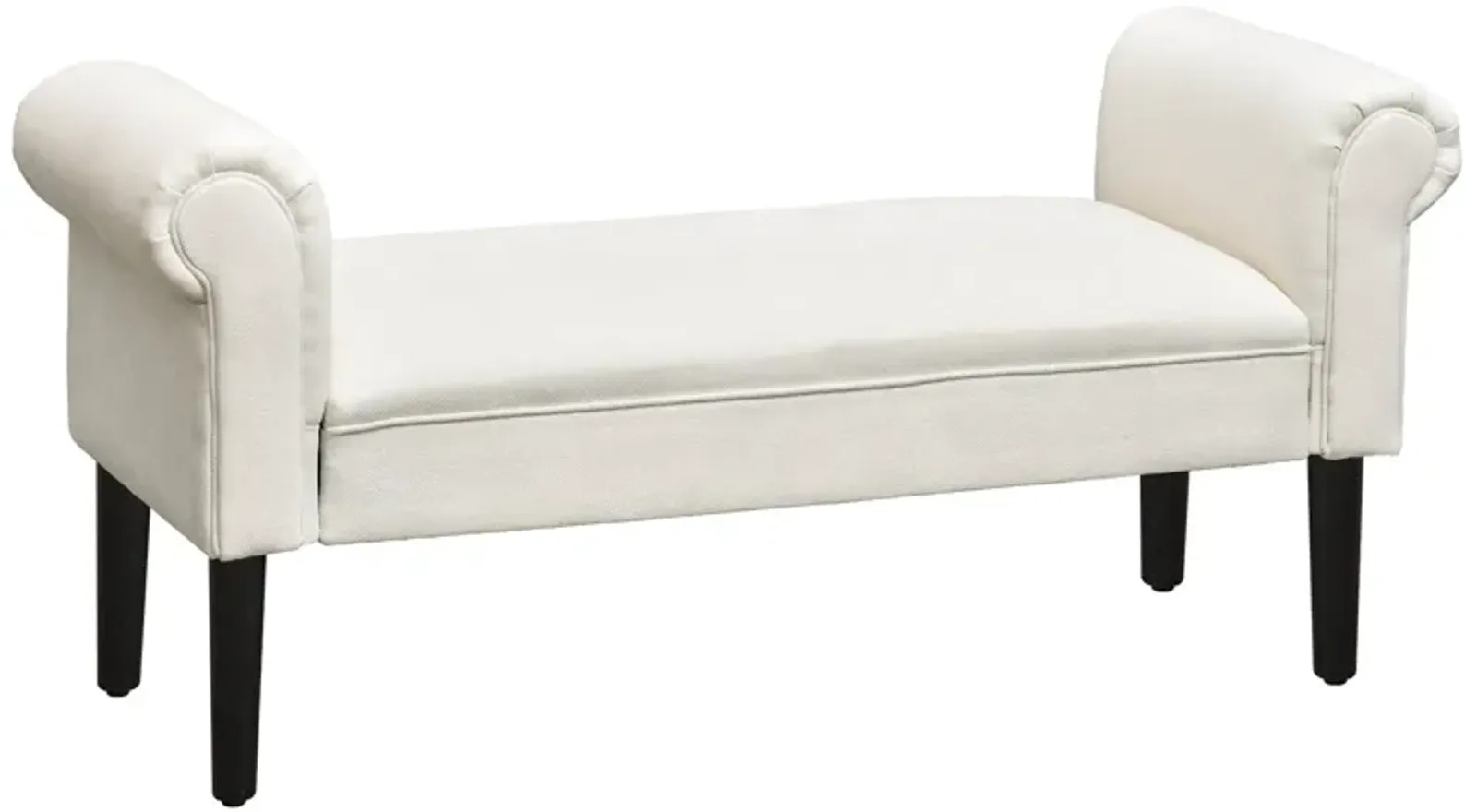 Cream Elegance: 52" Linen Ottoman Bench with Armrests