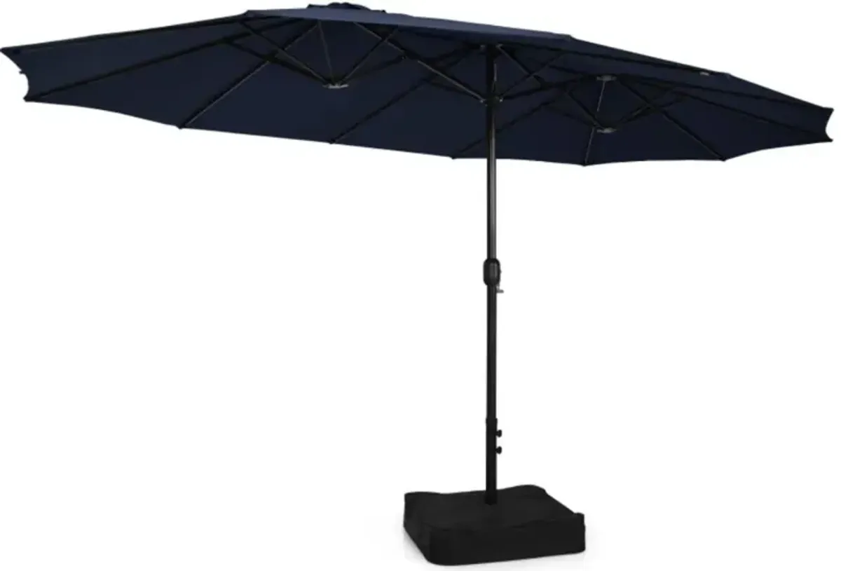 Hivvago 15 Feet Double-Sided Twin Patio Umbrella with Crank and Base