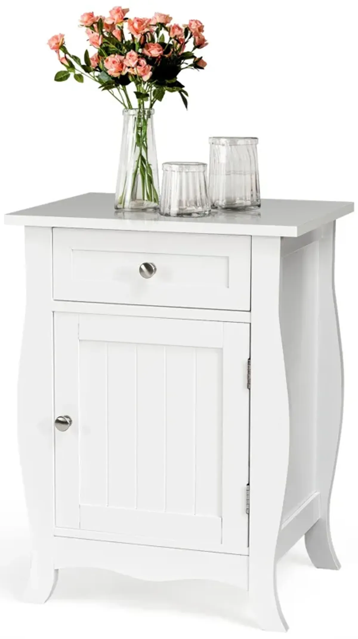 Wooden Accent End Table with Drawer Storage Cabinet Nightstand-White