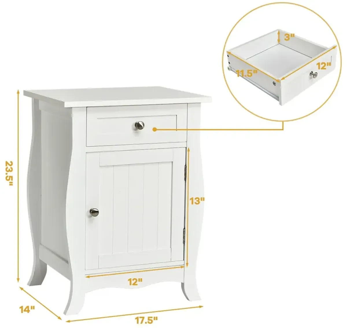 Wooden Accent End Table with Drawer Storage Cabinet Nightstand-White