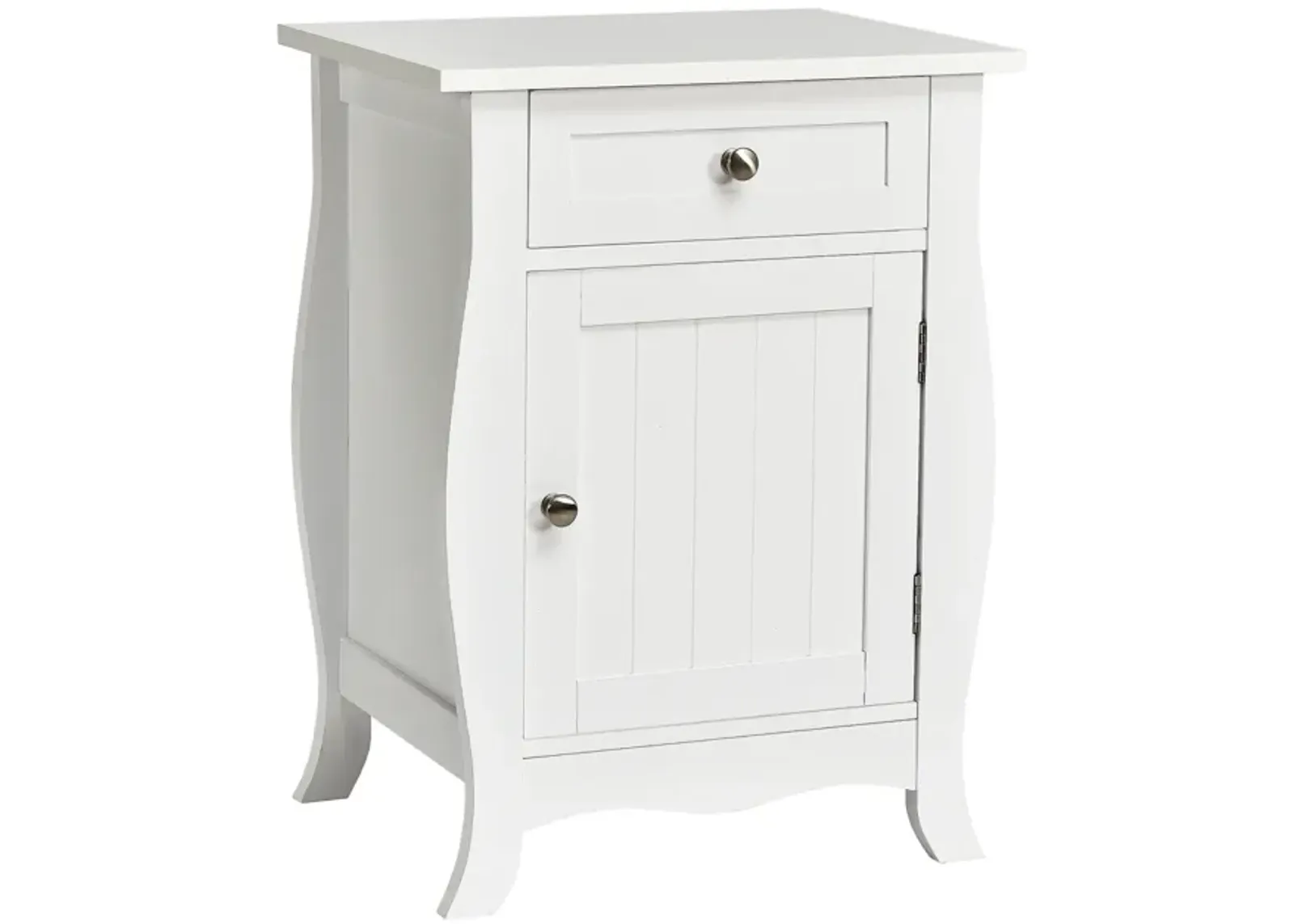 Wooden Accent End Table with Drawer Storage Cabinet Nightstand-White