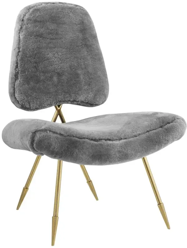 Modway Ponder Contemporary Modern Sheepskin Fur Lounge Accent Chair in Gray