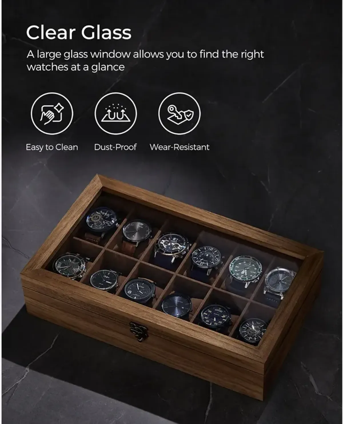 12-Slot Wooden Watch Box for Elegant Timepiece Storage