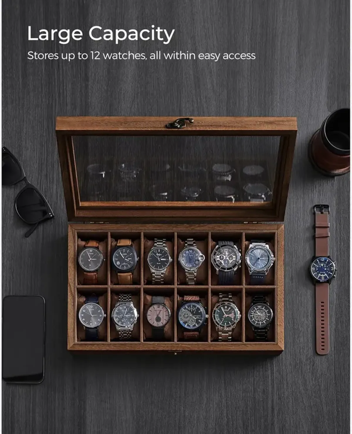 12-Slot Wooden Watch Box for Elegant Timepiece Storage