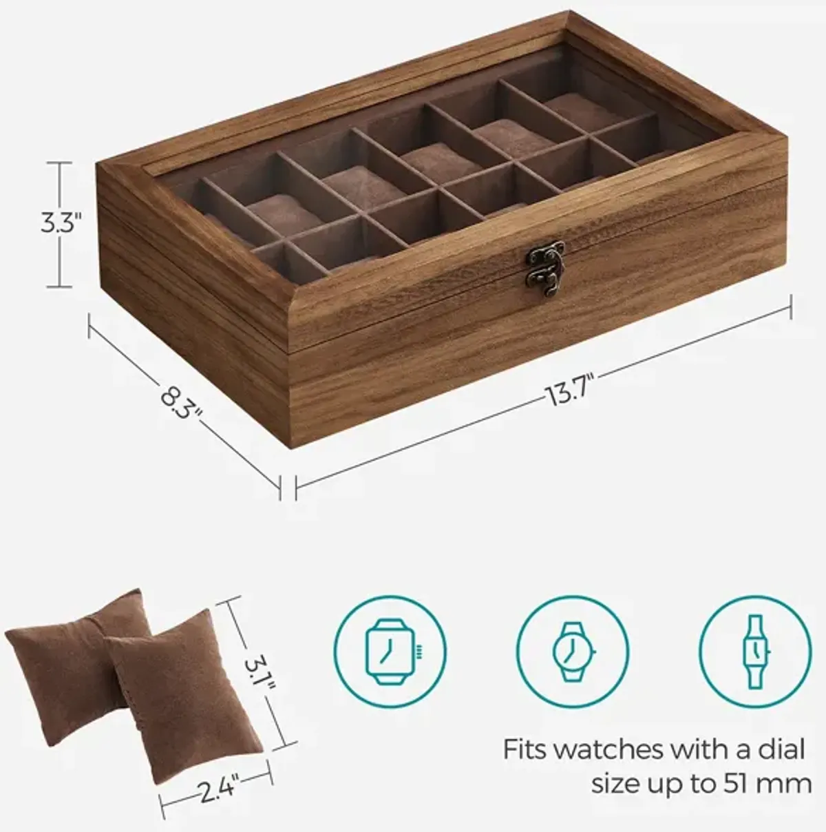 12-Slot Wooden Watch Box for Elegant Timepiece Storage