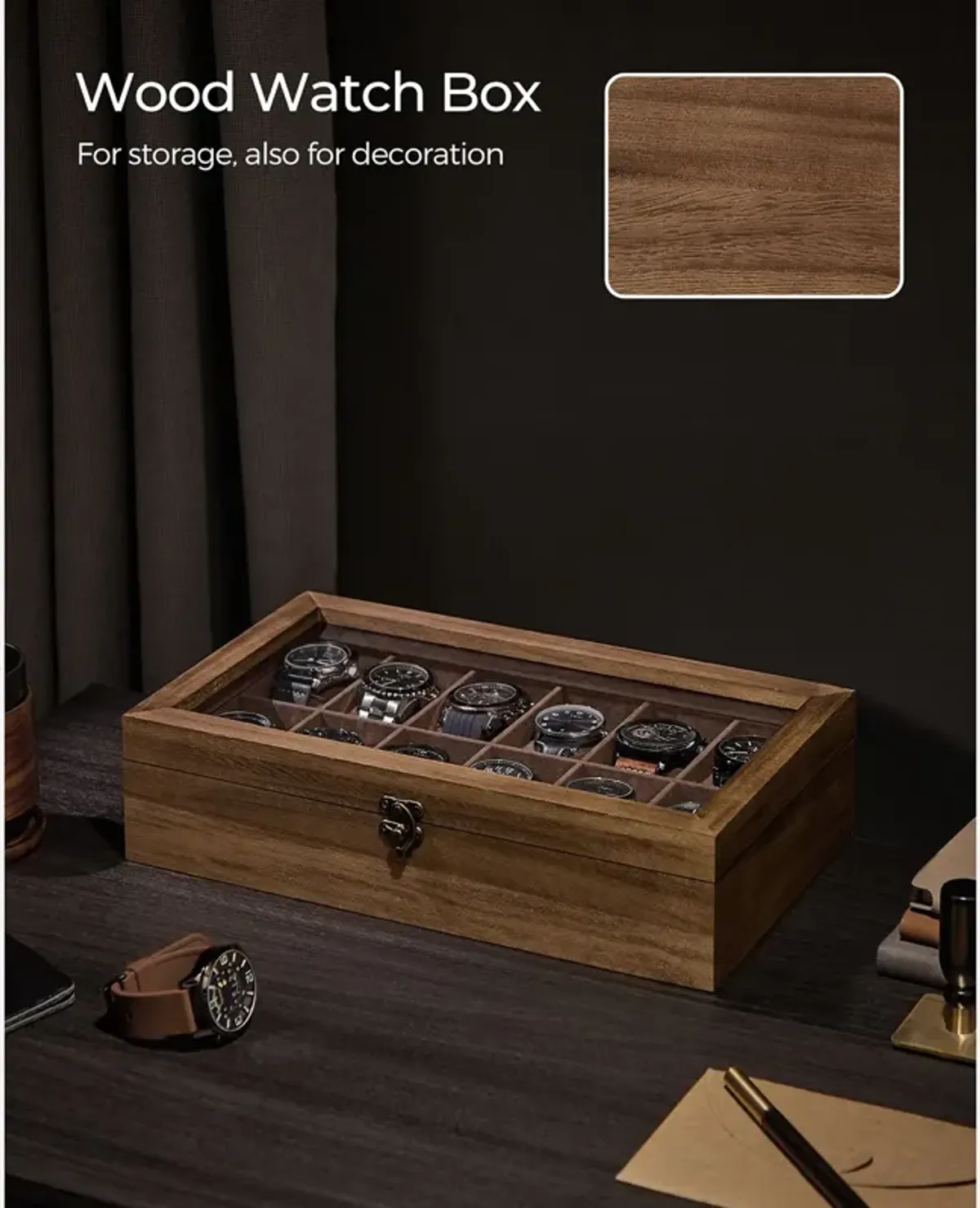 12-Slot Wooden Watch Box for Elegant Timepiece Storage