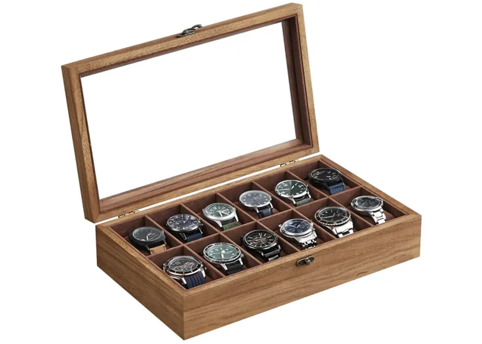 12-Slot Wooden Watch Box for Elegant Timepiece Storage