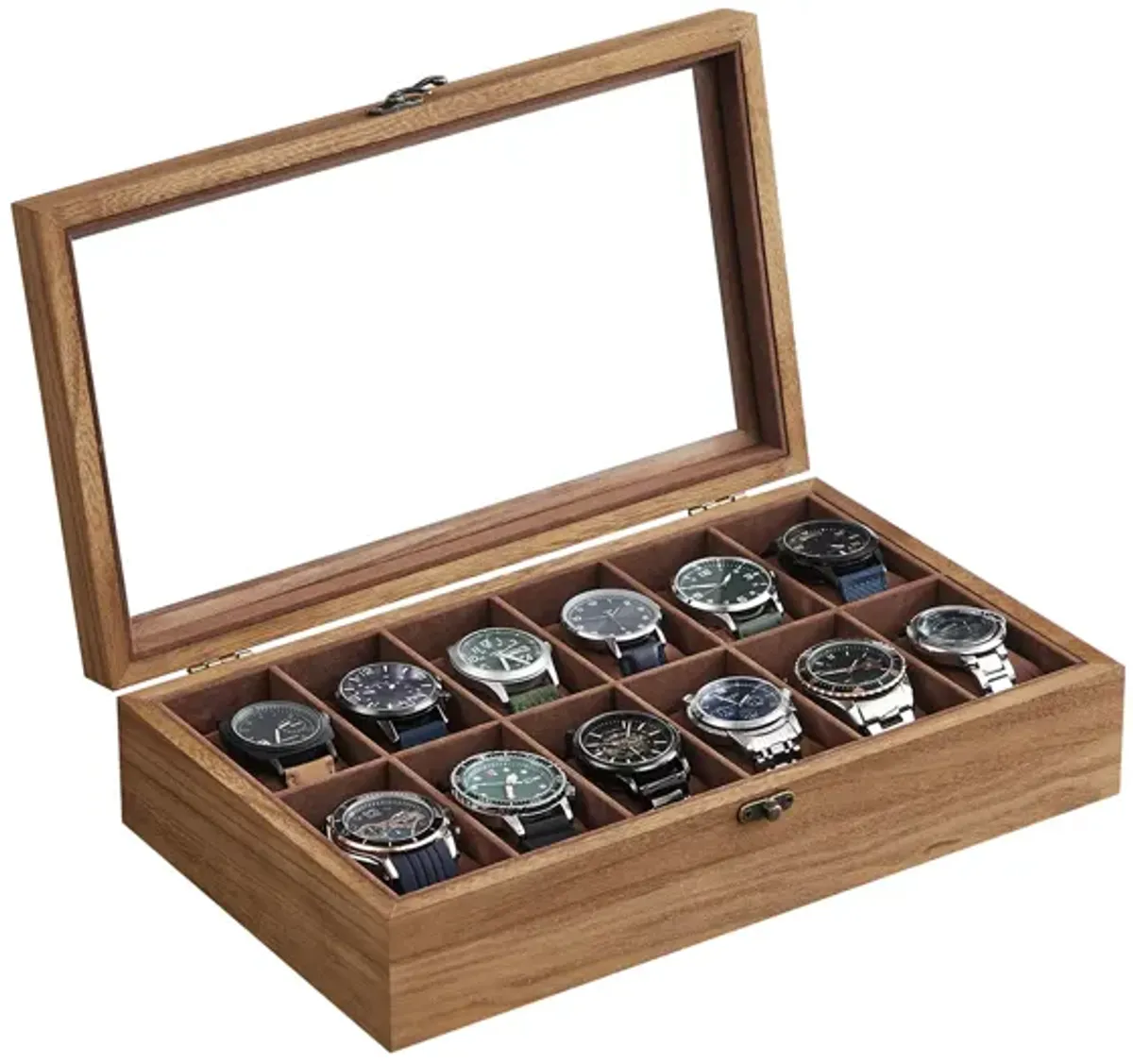 12-Slot Wooden Watch Box for Elegant Timepiece Storage