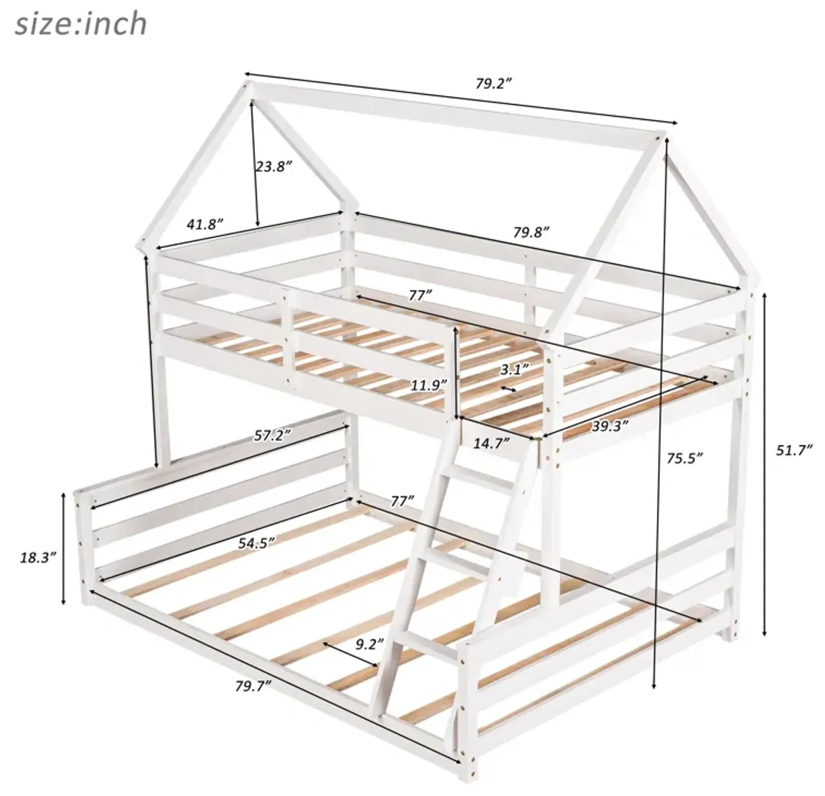 Merax House Bunk Bed with Built-in Ladder