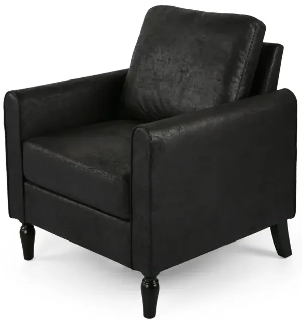 Ada Accent Chair, Plush Pillow Back, Textured Black Microfiber Design