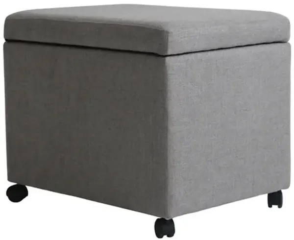 Storage Ottoman, Gray Fabric, Soft Cushions, Caster Wheels, 24 Inch - Benzara