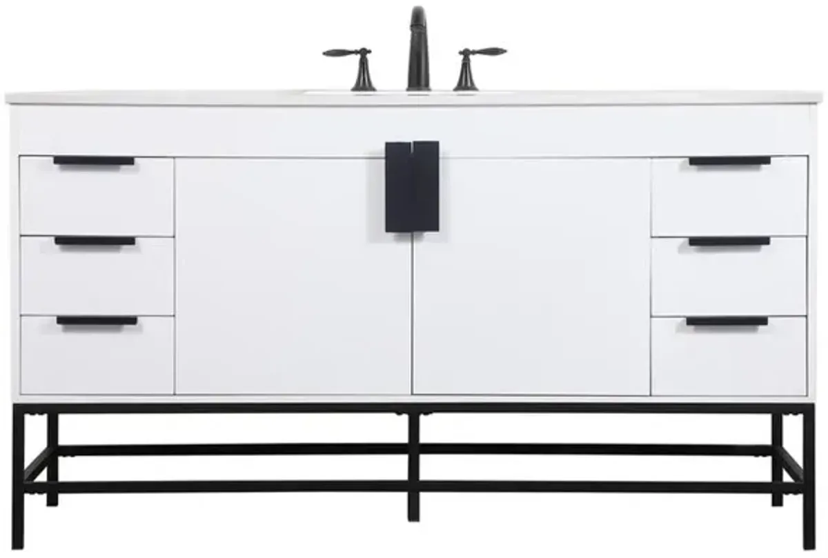 Elegant Kitchen and Bath 60 inch Single bathroom vanity in white