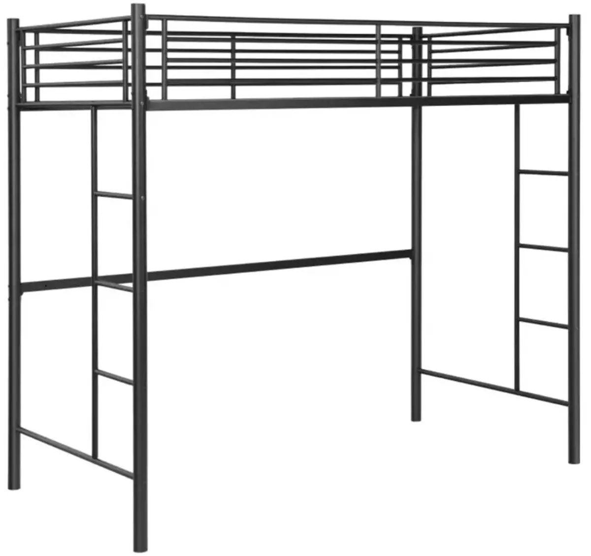 Hivvago Twin Loft Bed Frame with 2 Ladders Full-length Guardrail