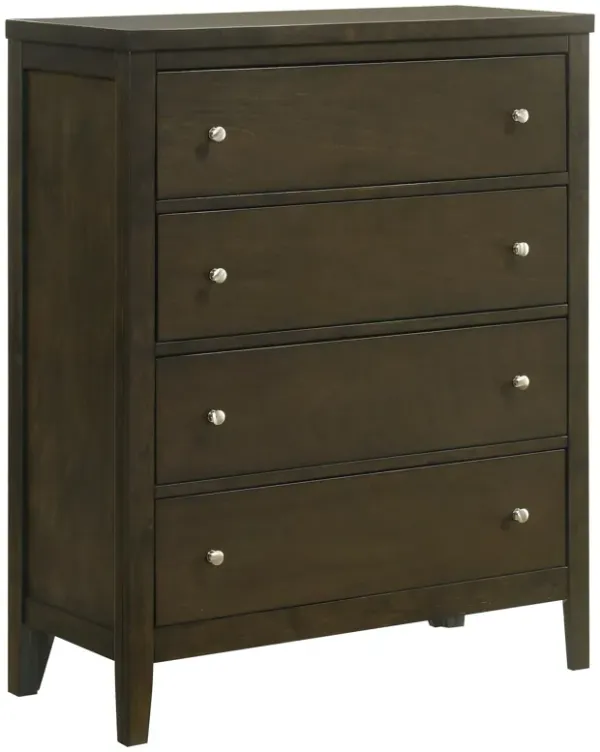 Wily Tall Dresser Chest, Dark Brown Wood, 4 Drawer, Round Nickel Knobs