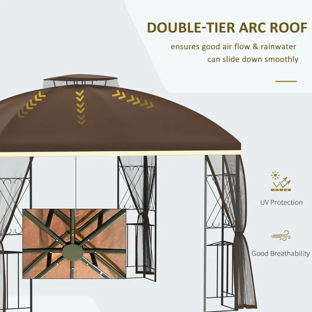 9.7' x 9.7' Patio Gazebo Double Roof Canopy Shelter with Removable Netting