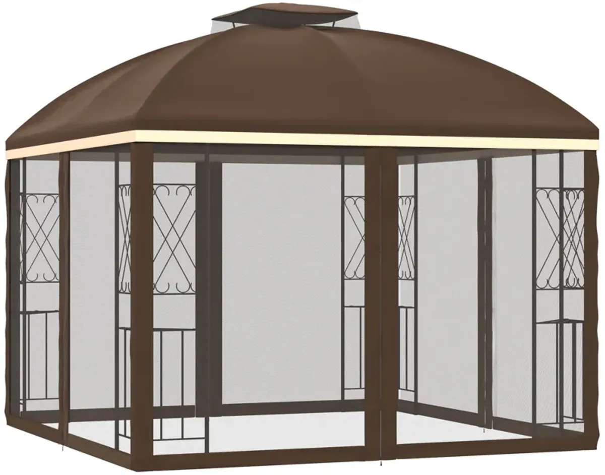 9.7' x 9.7' Patio Gazebo Double Roof Canopy Shelter with Removable Netting