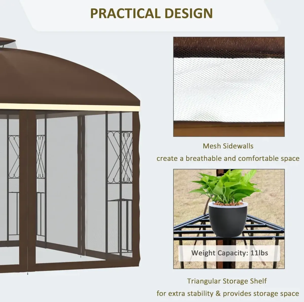 9.7' x 9.7' Patio Gazebo Double Roof Canopy Shelter with Removable Netting