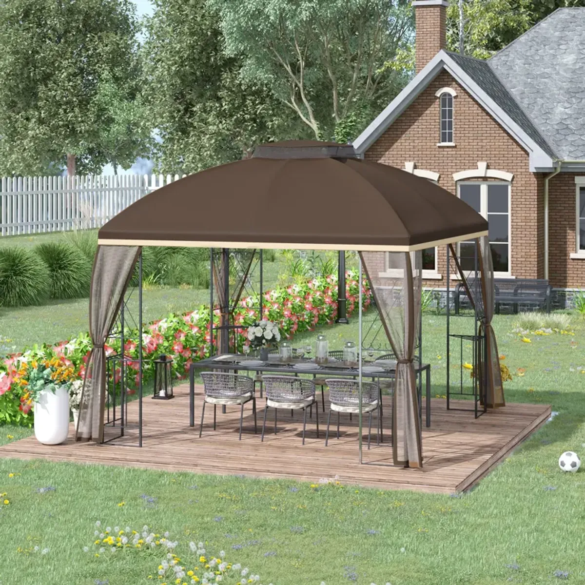 9.7' x 9.7' Patio Gazebo Double Roof Canopy Shelter with Removable Netting