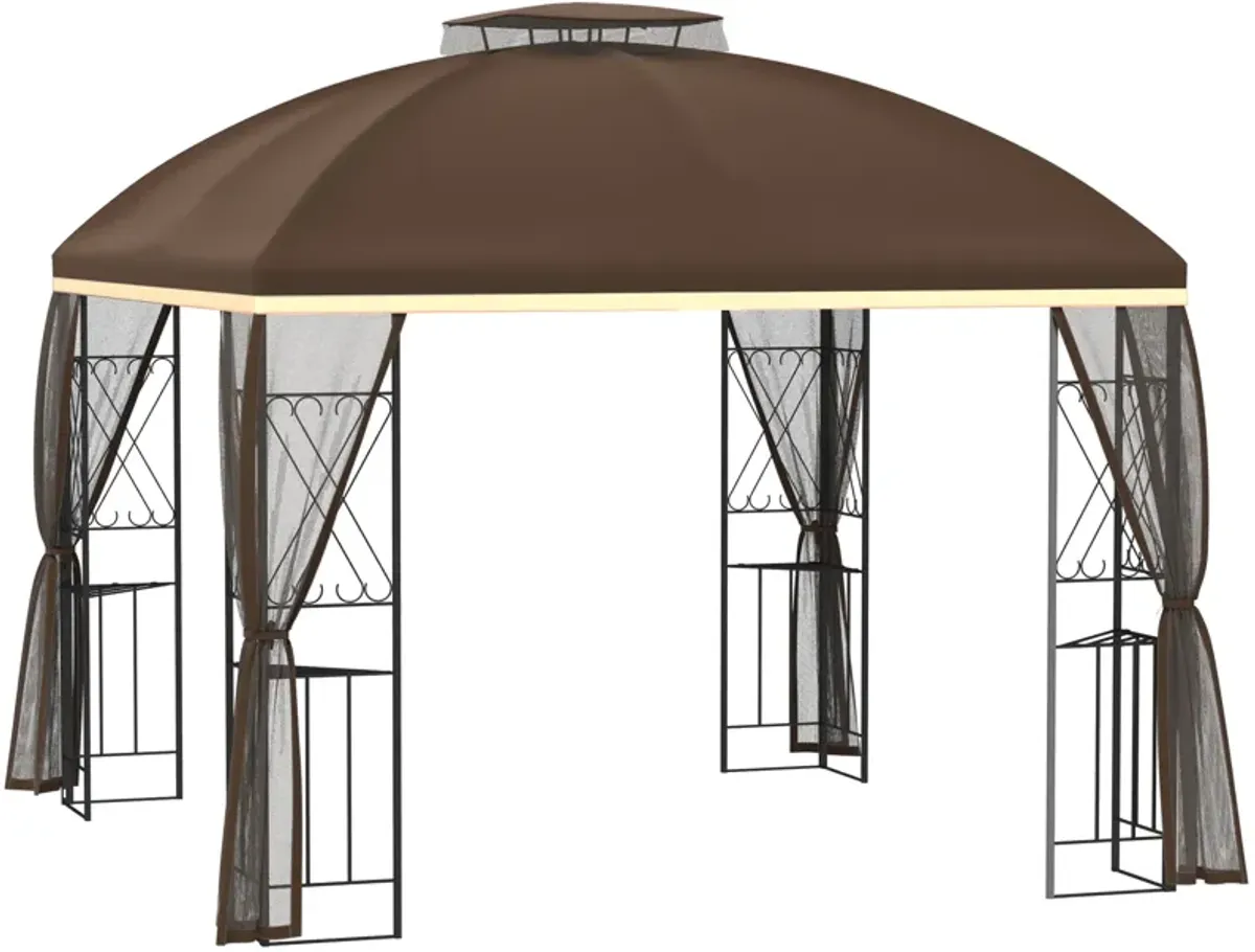 9.7' x 9.7' Patio Gazebo Double Roof Canopy Shelter with Removable Netting