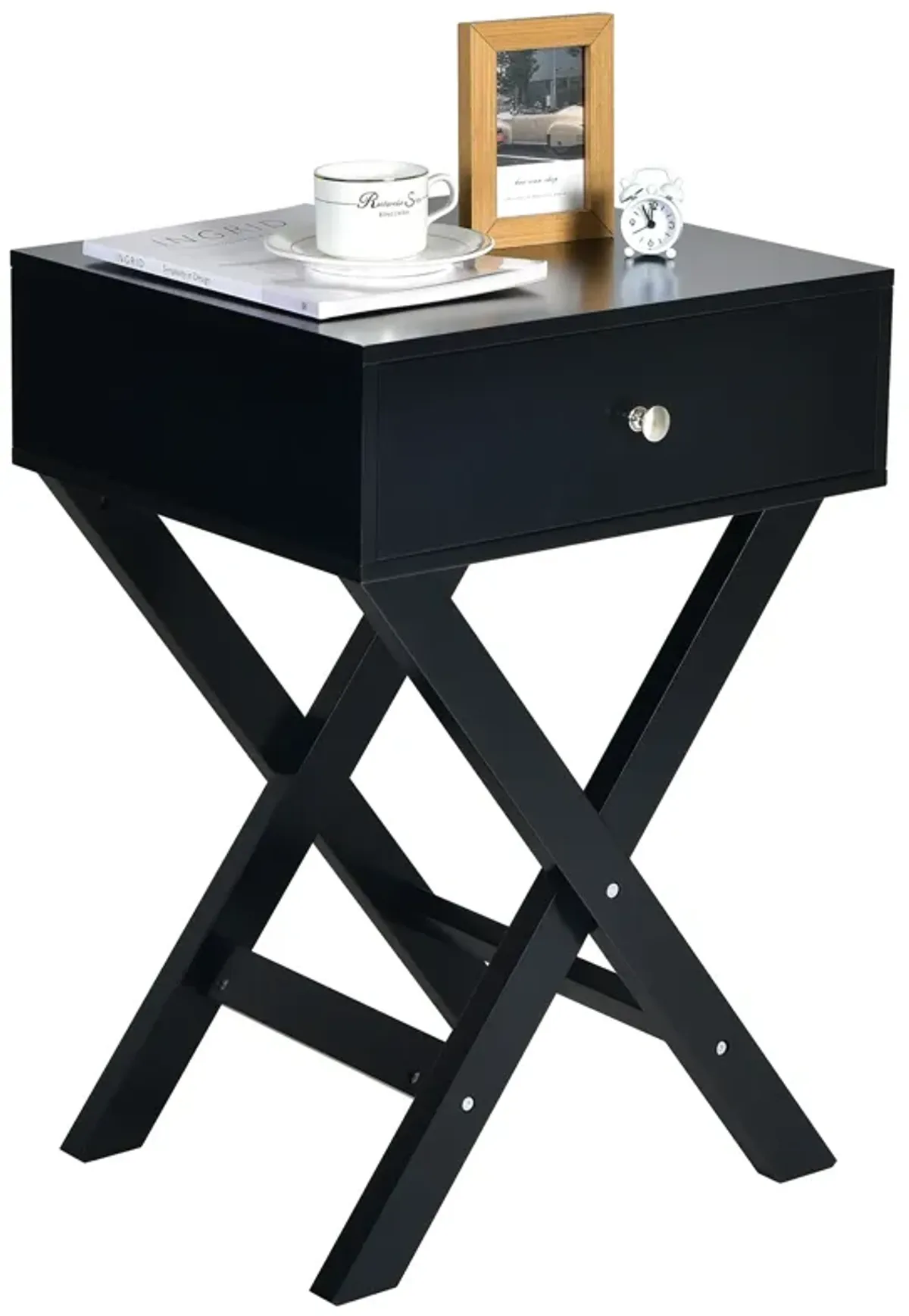 Modern X-Shaped Nightstand with Drawer for Living Room Bedroom