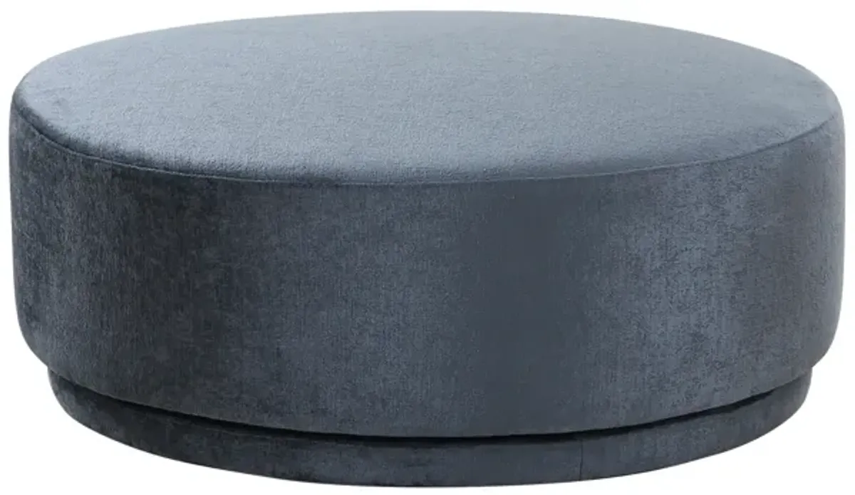 Pasargad Home Cielo Style Swivel Base Round Ottoman, Blue