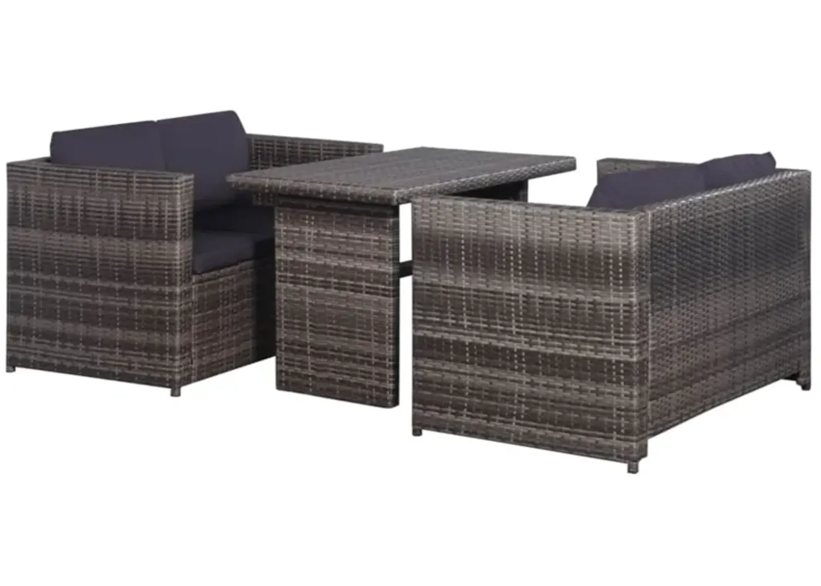 vidaXL 3 Piece Bistro Set Poly with Cushions Rattan Gray