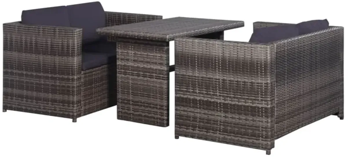 vidaXL 3 Piece Bistro Set Poly with Cushions Rattan Gray