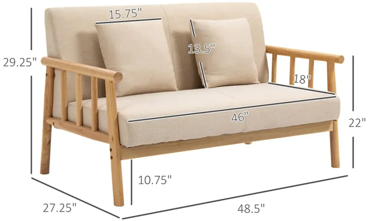 Beige Compact Seating: 48" 2-Seater Loveseat Sofa with Pillows