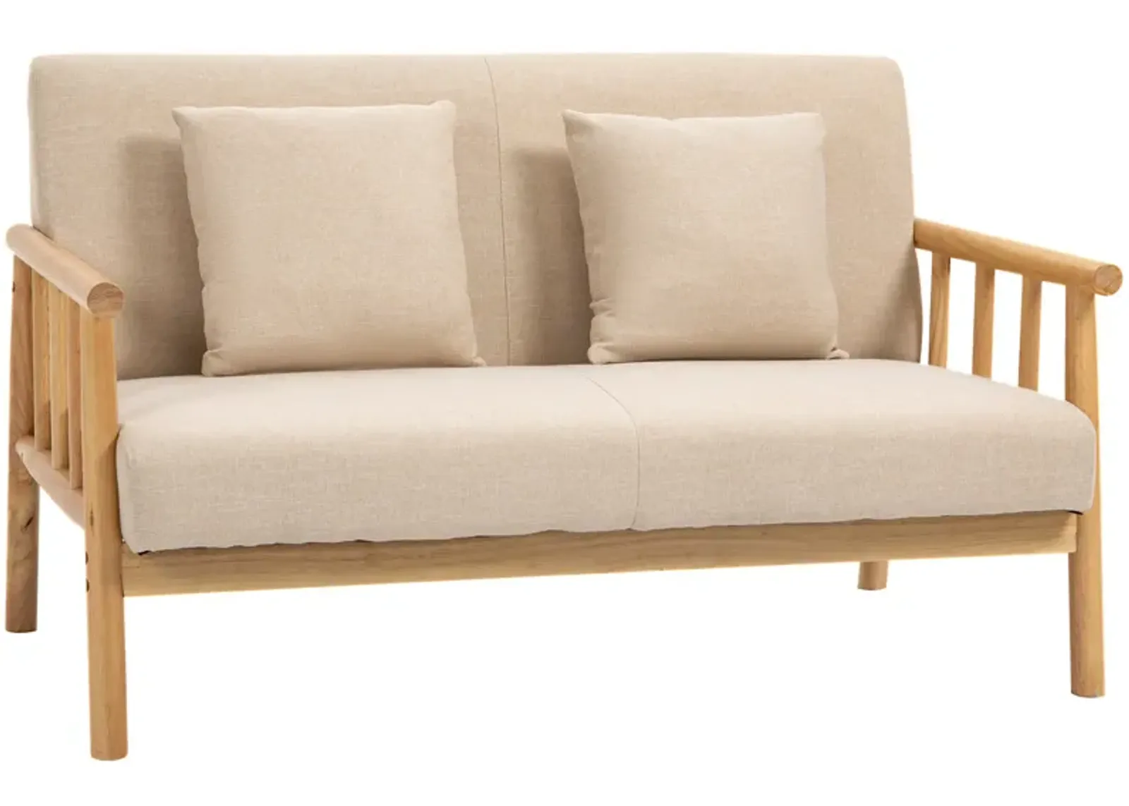 Beige Compact Seating: 48" 2-Seater Loveseat Sofa with Pillows