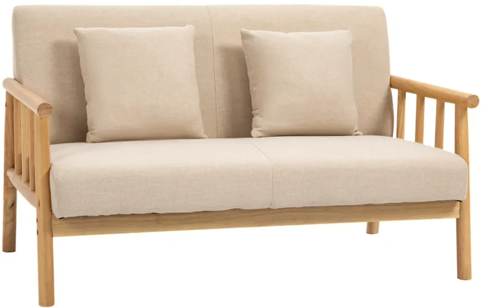 Beige Compact Seating: 48" 2-Seater Loveseat Sofa with Pillows