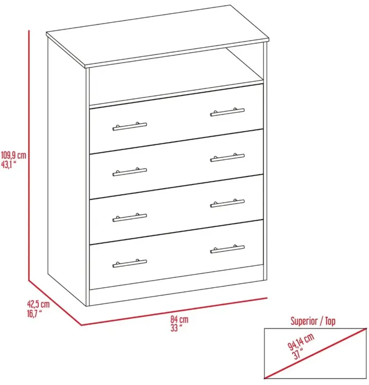 Four Drawer Dresser Wuju, Bedroom, Light Gray / White