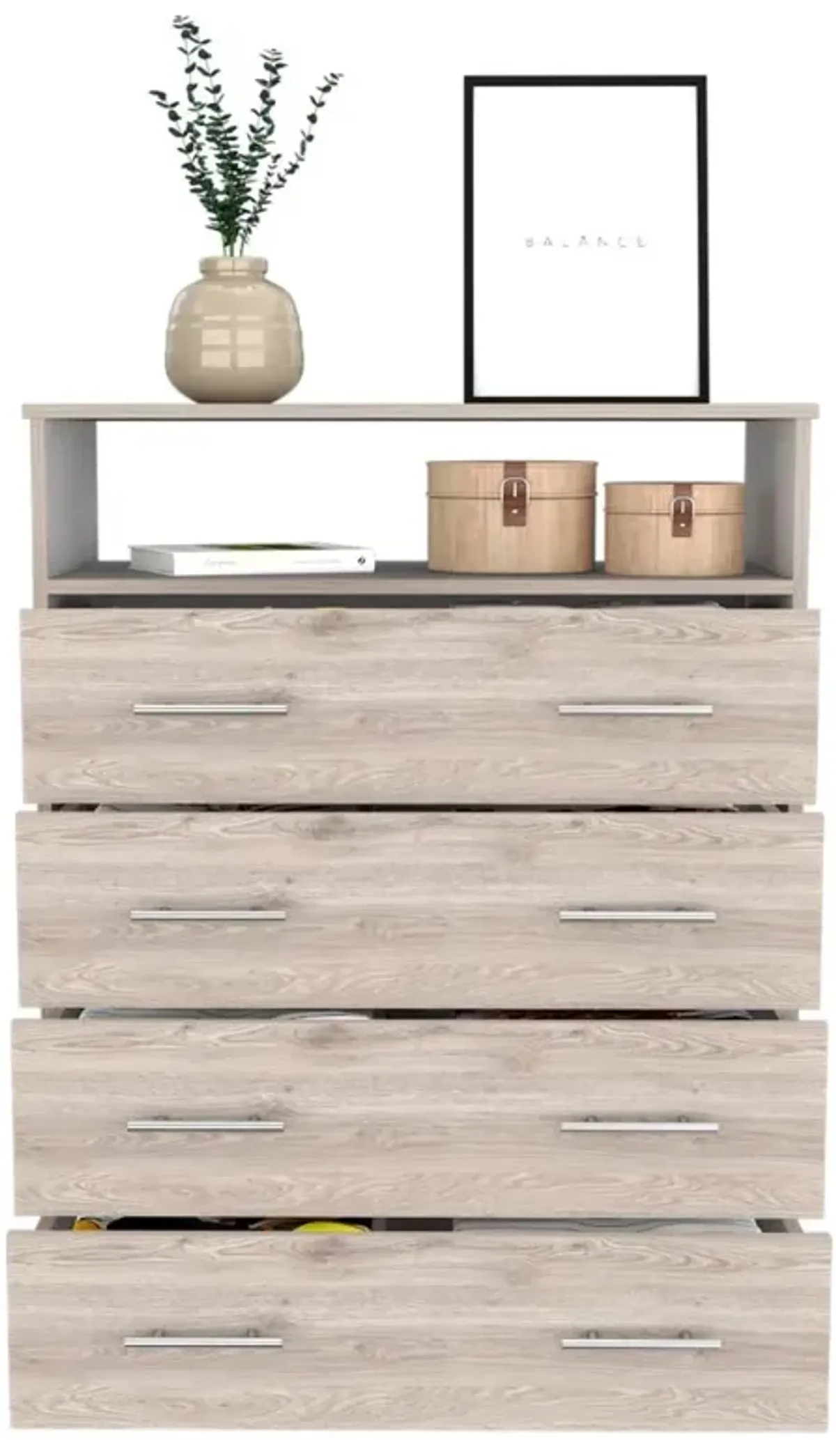 Four Drawer Dresser Wuju, Bedroom, Light Gray / White