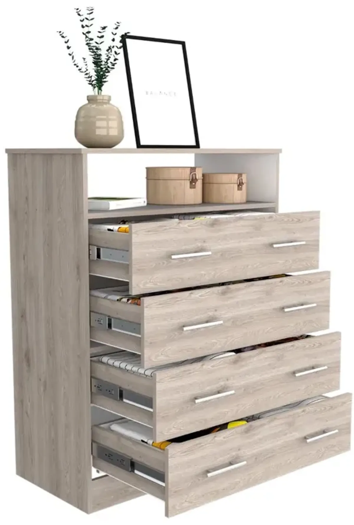 Four Drawer Dresser Wuju, Bedroom, Light Gray / White