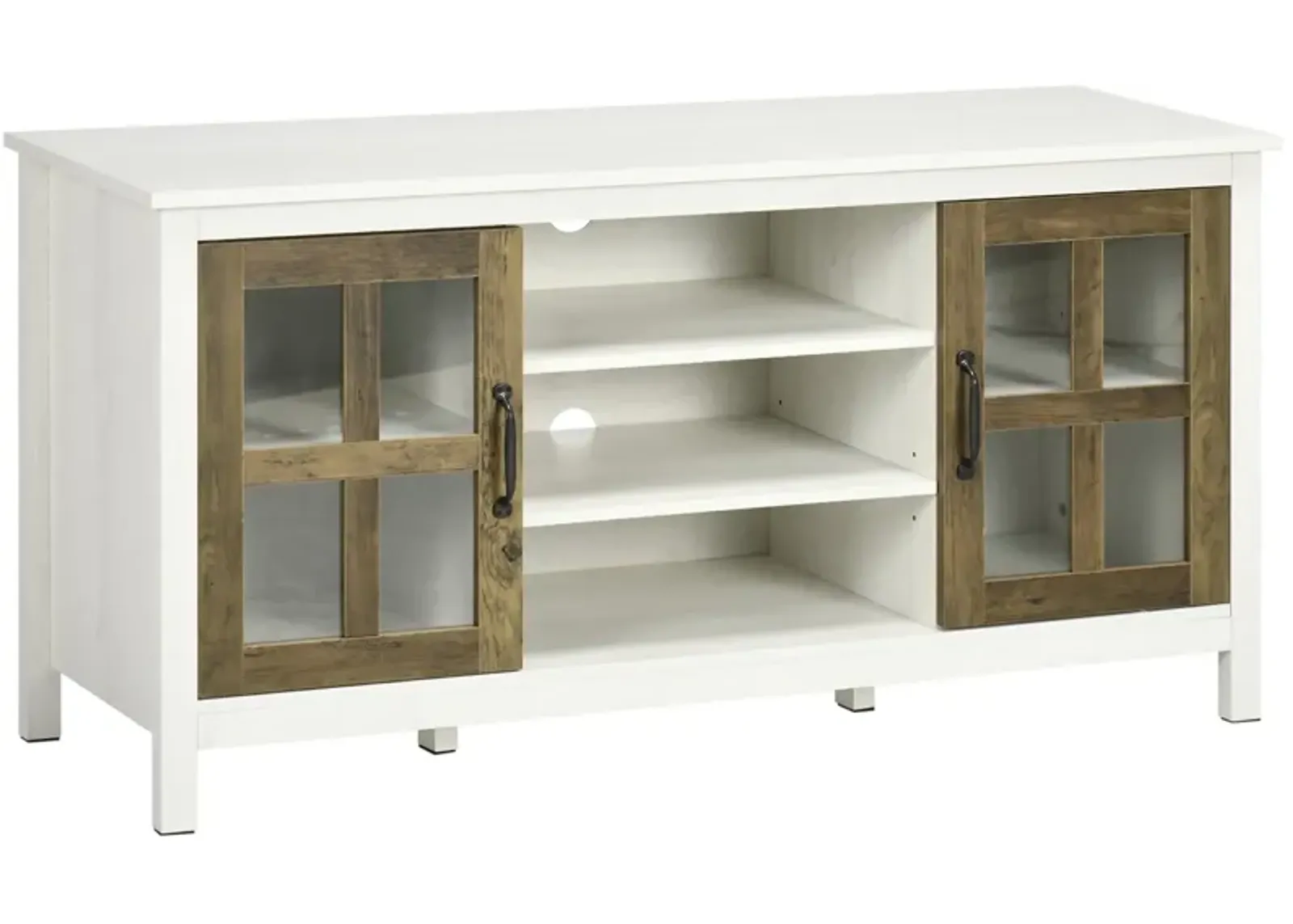 White TV Storage: 55" Farmhouse Stand with Shelves & Doors