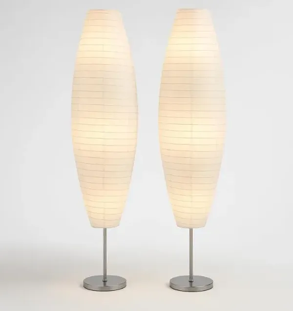 Diploma Paper Floor Lamp Set – 59" Tall, Rice Paper Shade, Chrome Base (2-Pack)