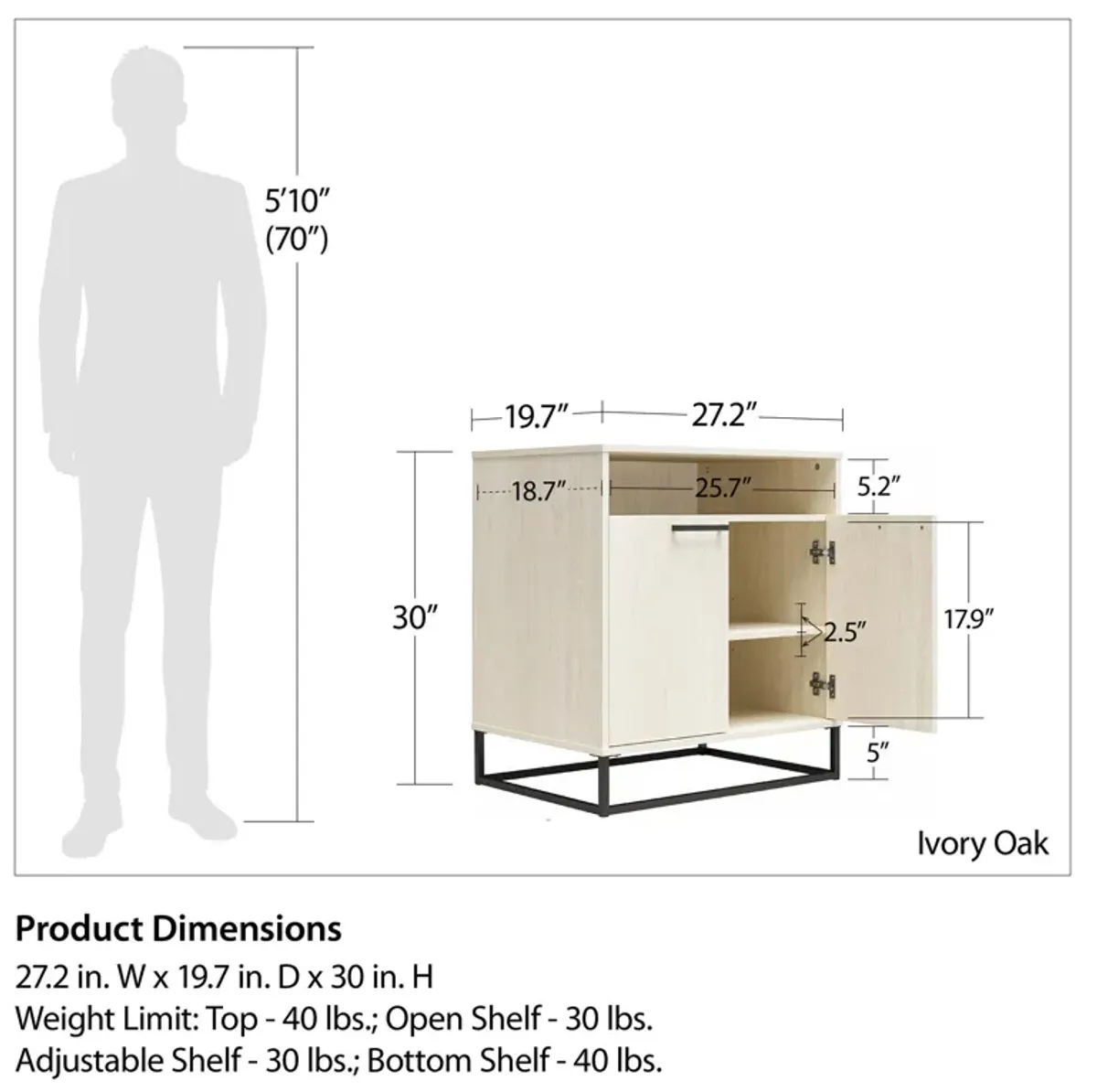 Kelly 2 Door Accent Cabinet, Ivory Oak