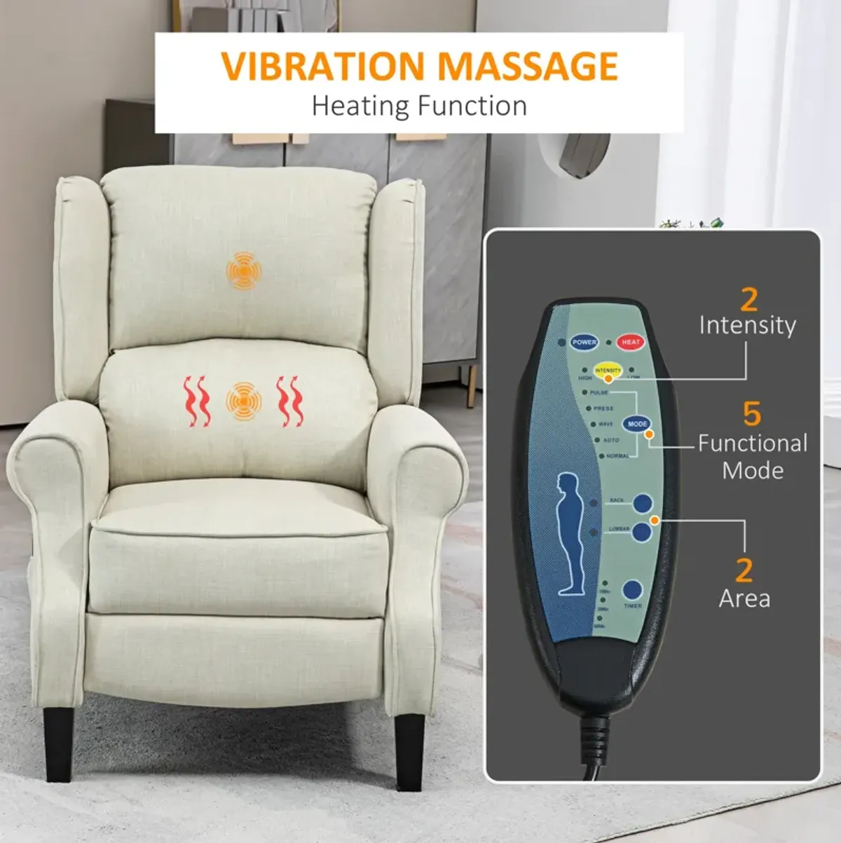 Relaxing Fabric Heated Massage Chair Vibrating Recliner Sofa With Remote Control