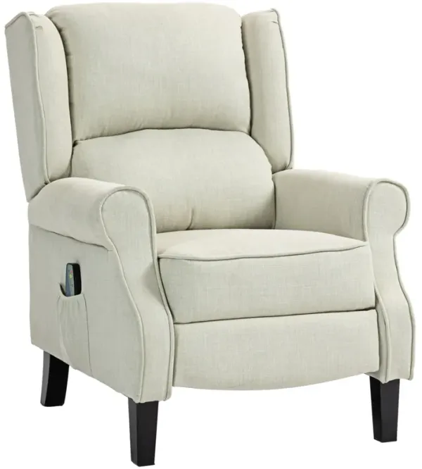 HOMCOM Vibrating Massage Recliner Chair for Living Room, Reclining Wingback Single Sofa with Heat, Linen Fabric Push Back Accent Chair with Footrest, Side Pocket, Brown