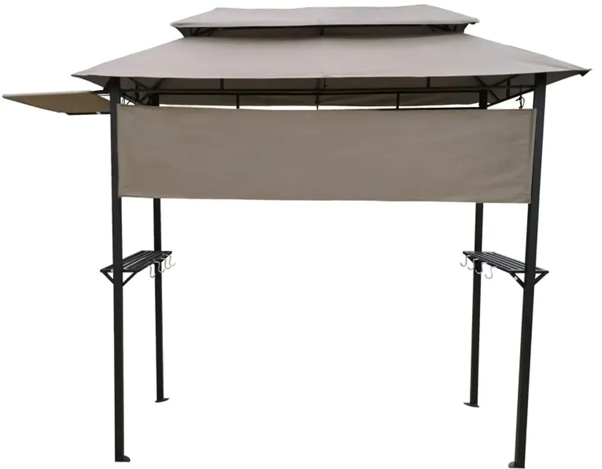 8 X 4FT Grill Gazebo With Soft Top Canopy And Steel Frame With Hook And Bar Counter