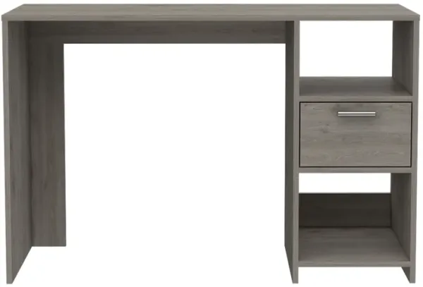 DEPOT E-SHOP Naxos Computer Desk with 1-Drawer and 2-Open Storage Shelves, Light Gray