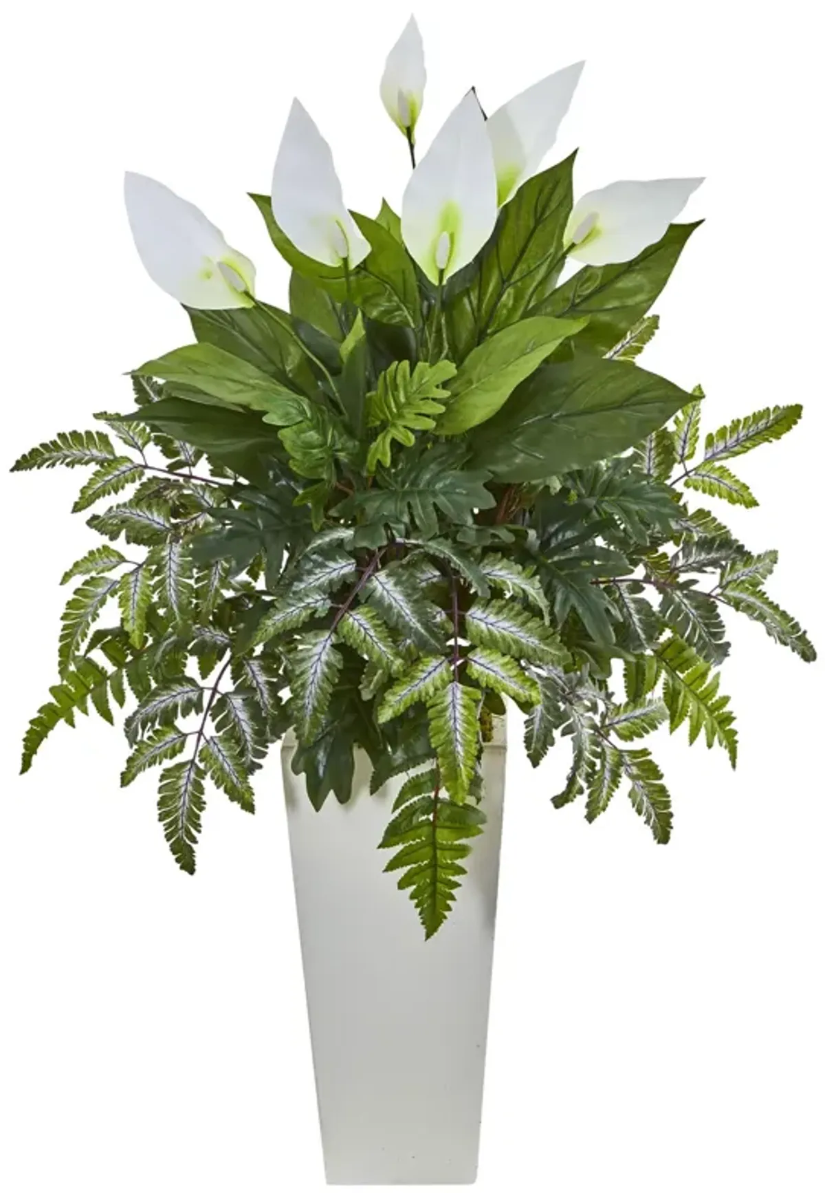 Hivvago Mixed Spathifyllum Artificial Plant in White Tower Vase